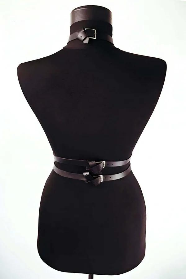 Faux Leather Chest Harness with Double Belt