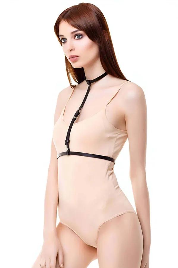 Adjustable Black Faux Leather Body Harness