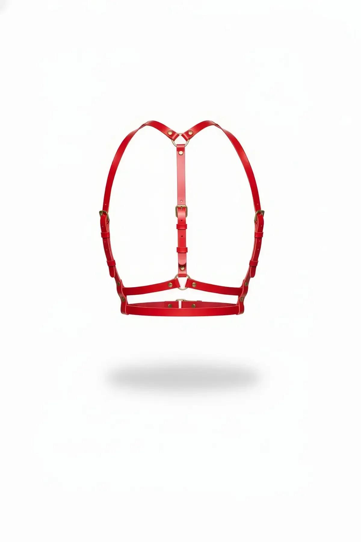 Adjustable Red Faux Leather Chest Harness