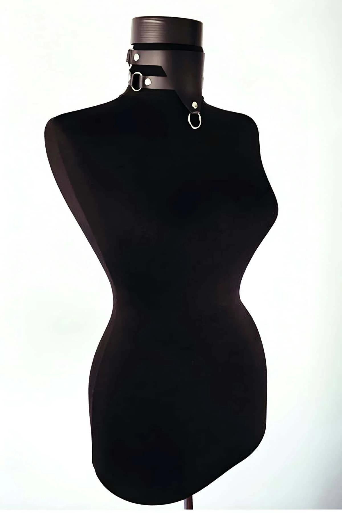 Wide Faux Leather Choker with Silver O-Ring and Rivets