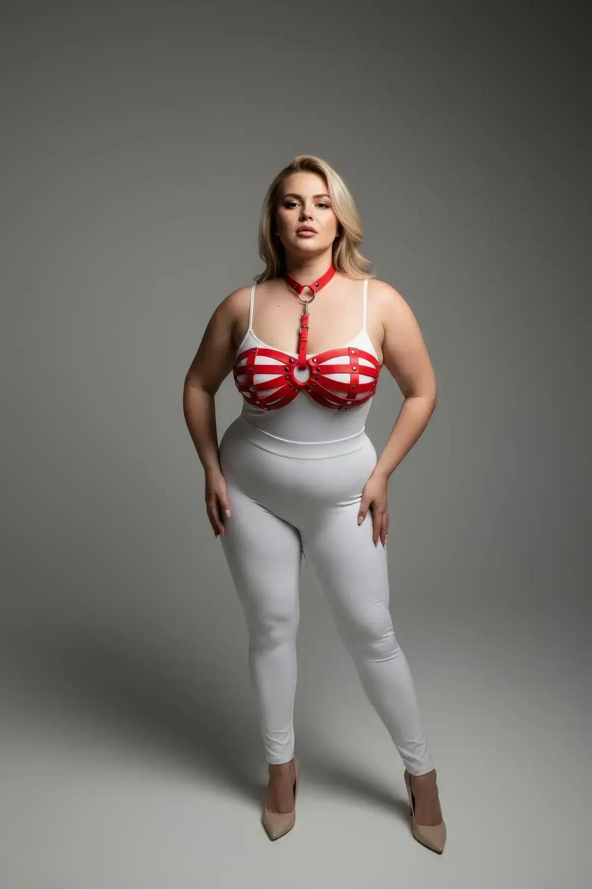 Red Strappy Chest Harness with O-Ring Detail