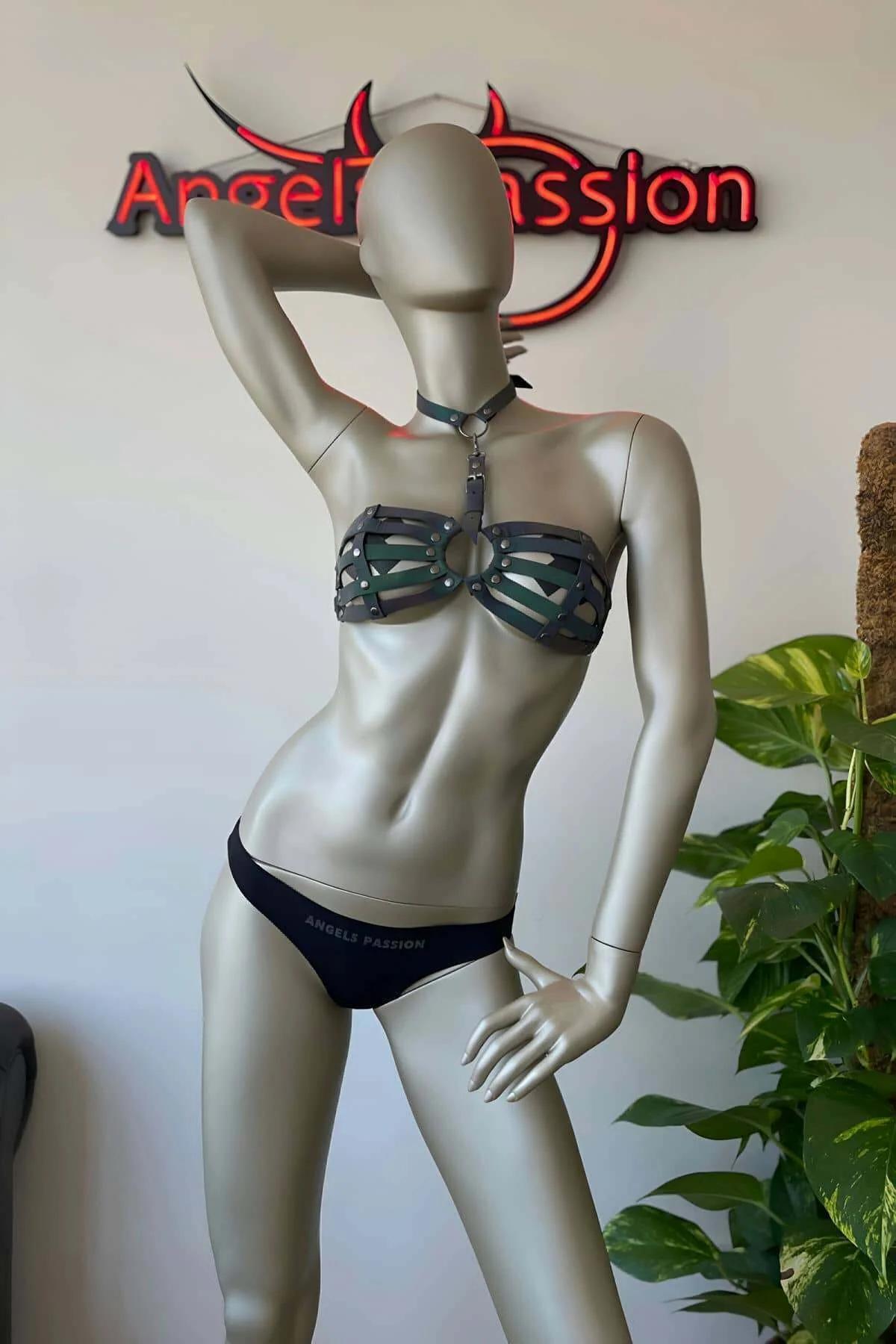 Reflective Harness Bra Top with O-Ring & Buckle Closure