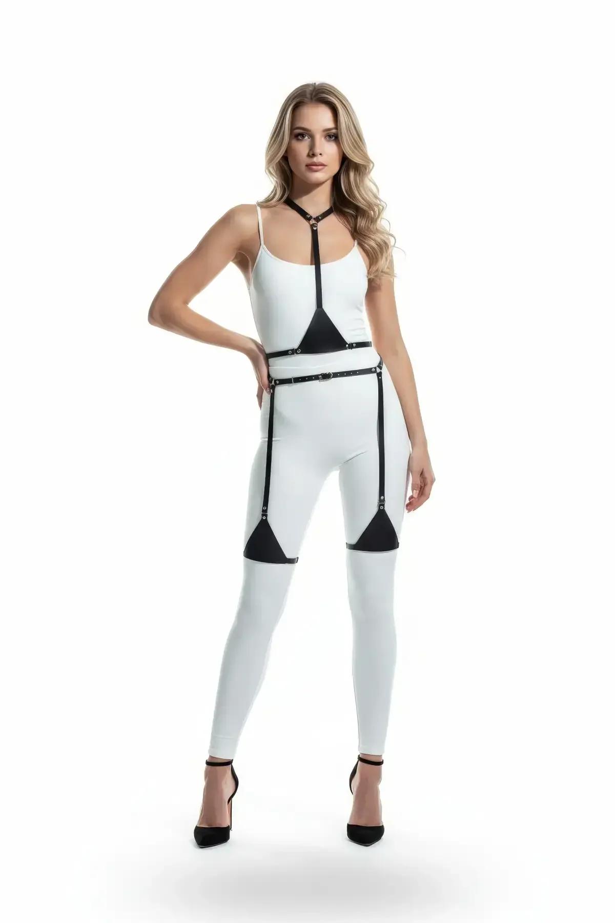 Minimalist Faux Leather Body Harness with Thigh Straps