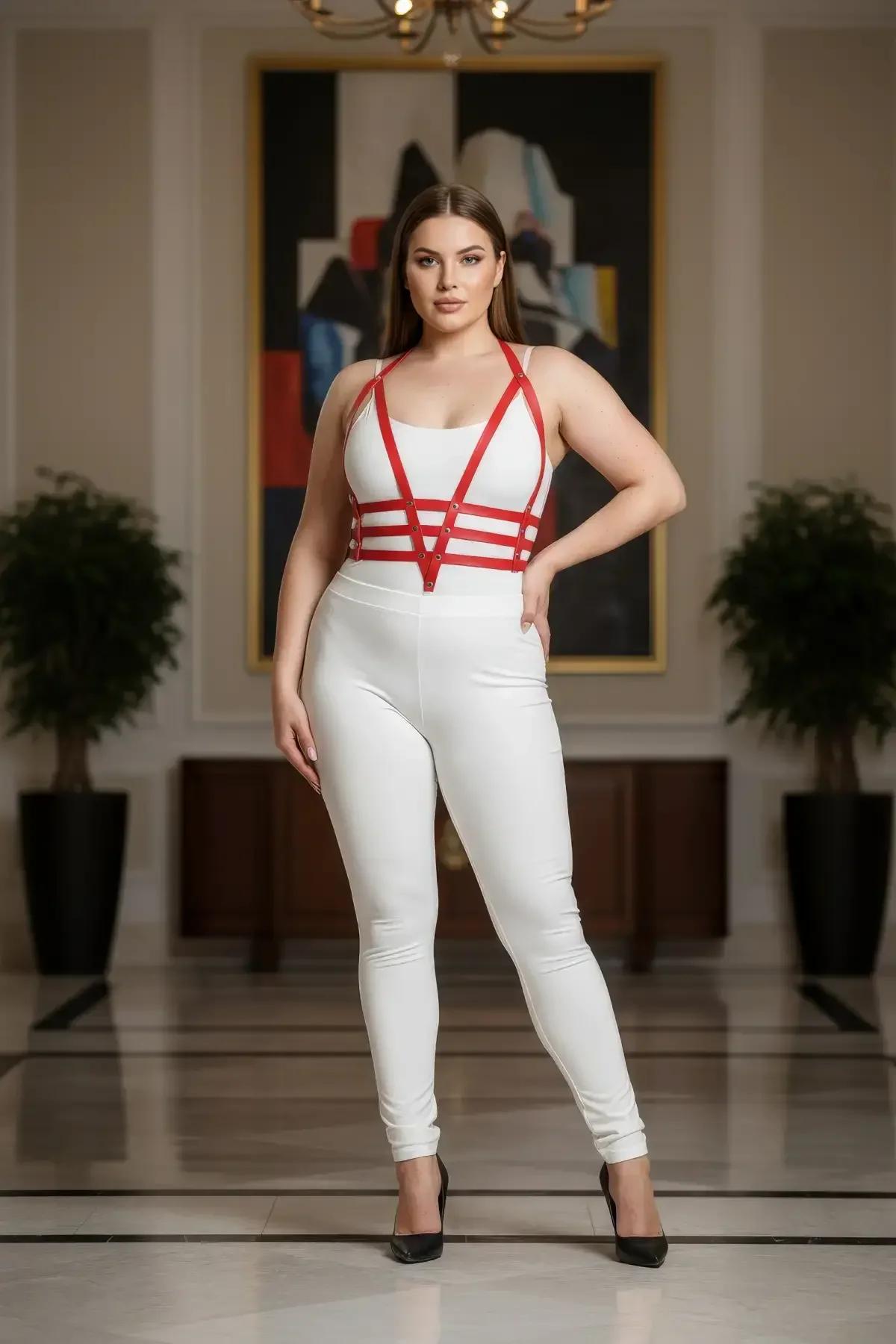 Adjustable Strappy Red Faux Leather Body Harness