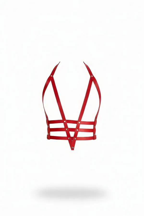 Red Strappy Faux Leather Chest Harness