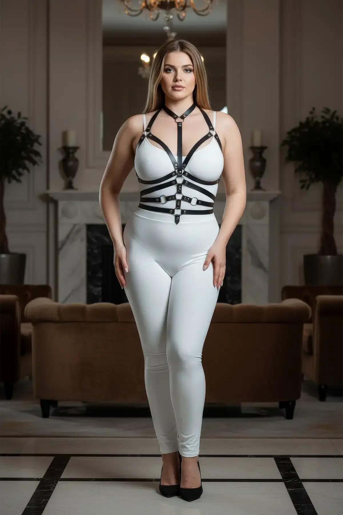 Black Faux Leather Body Harness with O-Ring Detail