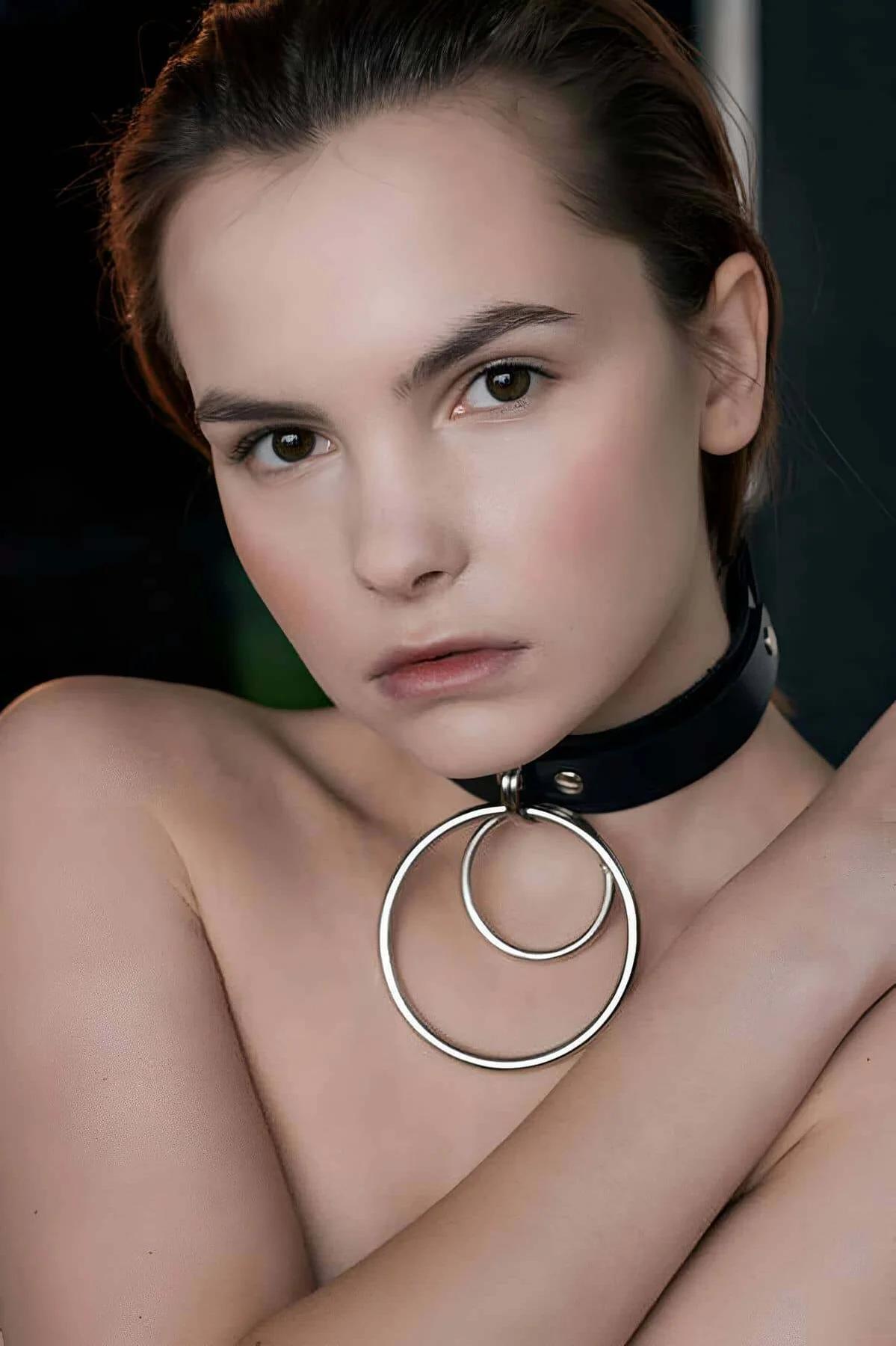 Faux Leather Choker Necklace with Interlocking Double O-Rings