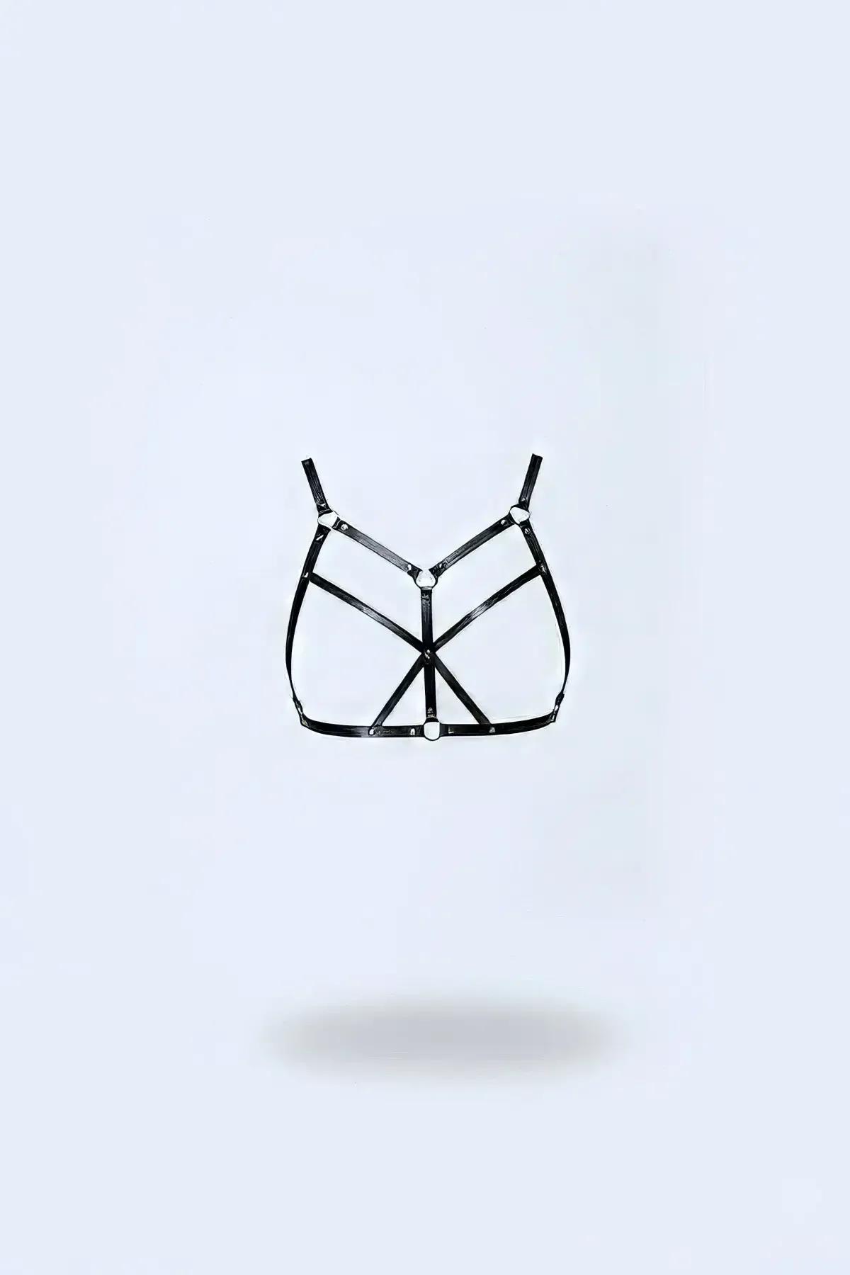 Faux Leather Chest Harness with Geometric Strappy Design