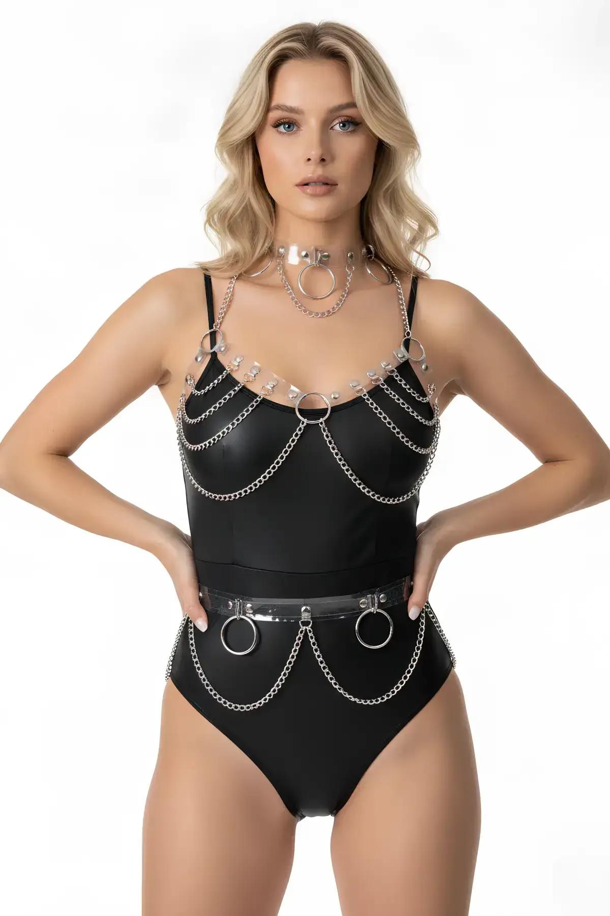 Clear PVC & Chain Body Harness Set with Choker