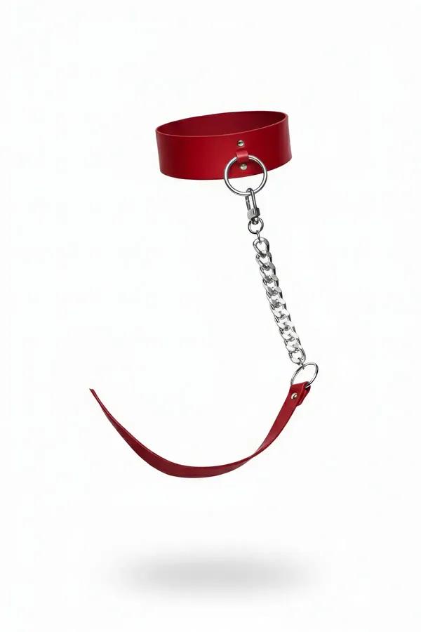 Red Faux Leather Choker with Detachable Chain
