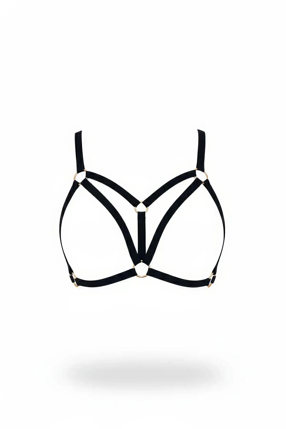 Caged Bra Harness with Gold O-Rings