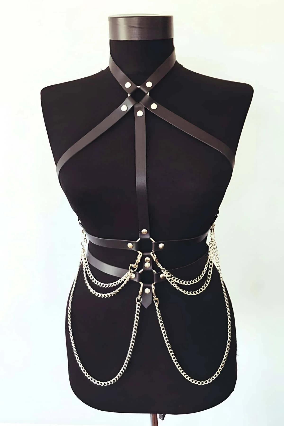 Strappy Body Harness with Cascading Chains