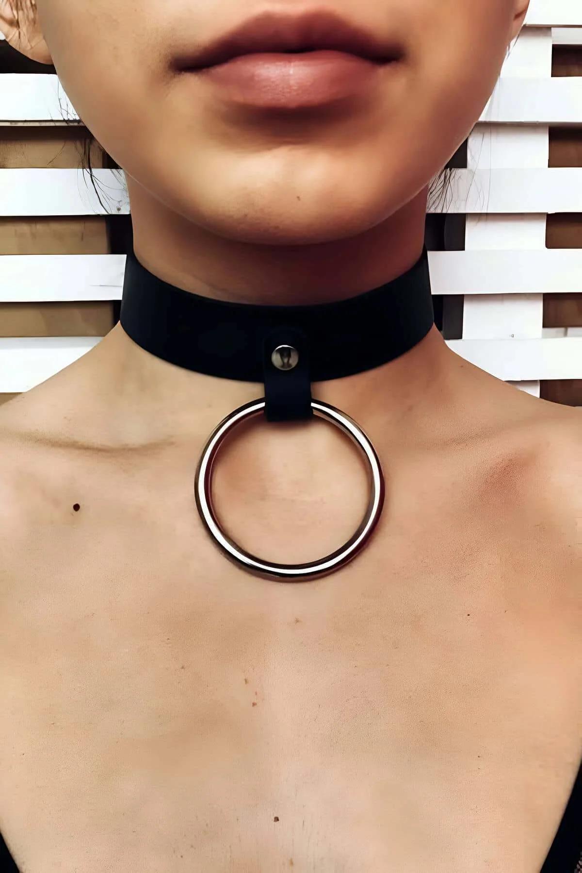 Faux Leather Choker Collar with Large O-Ring