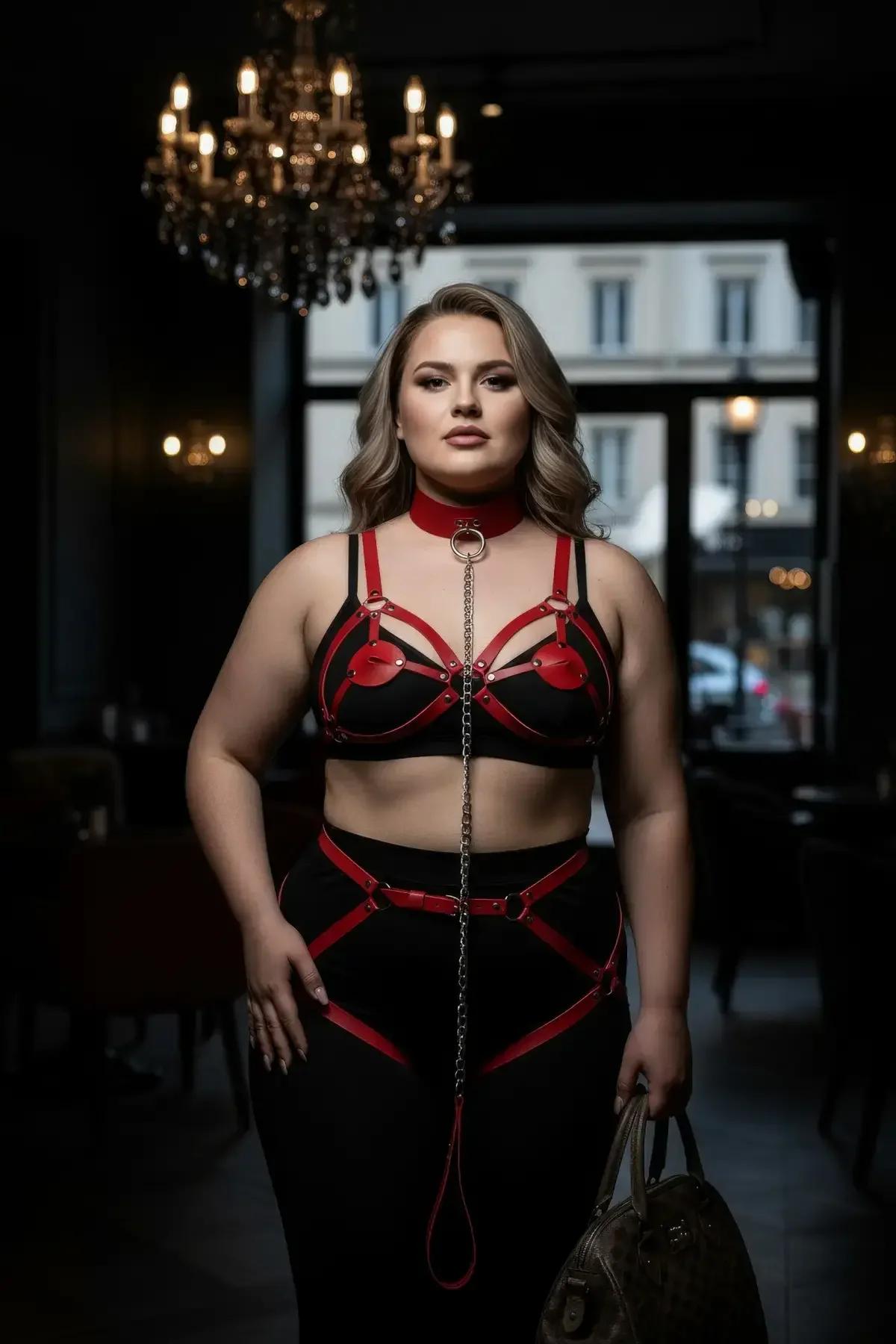 Red Chain Detail Body Harness with Garter Straps