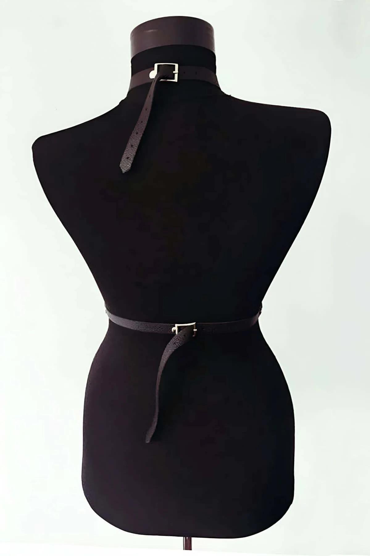 Black Faux Leather Body Harness with O-Rings