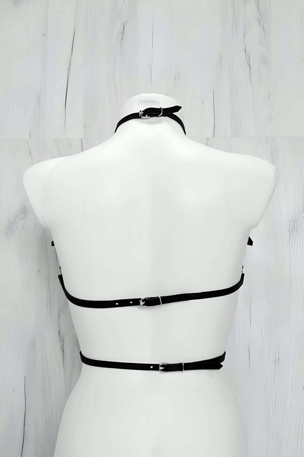 Black Faux Leather Chest Harness with O-Ring Choker