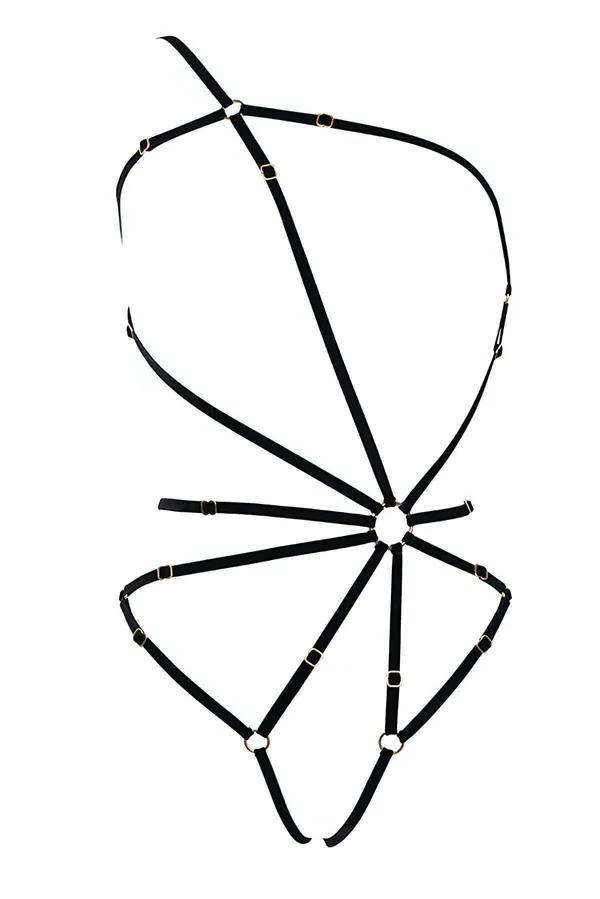 Elastic Strappy Body Harness with Central O-Ring Detail