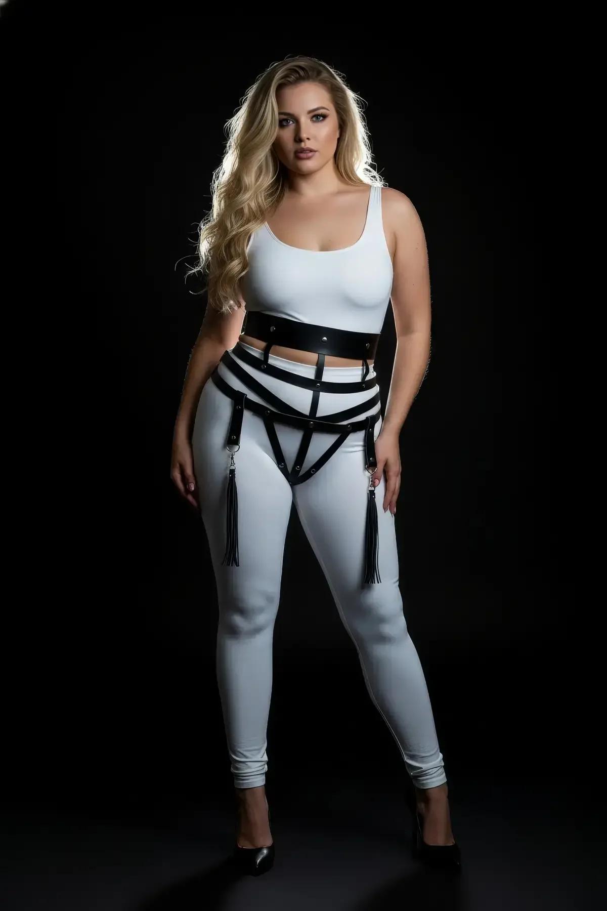 Wide Strap Cage Harness with Detachable Leg Garters