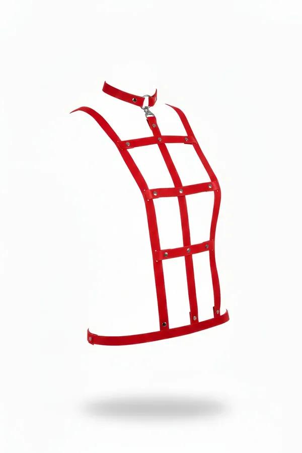 Red Cage Body Harness with Choker & Rivet Detailing