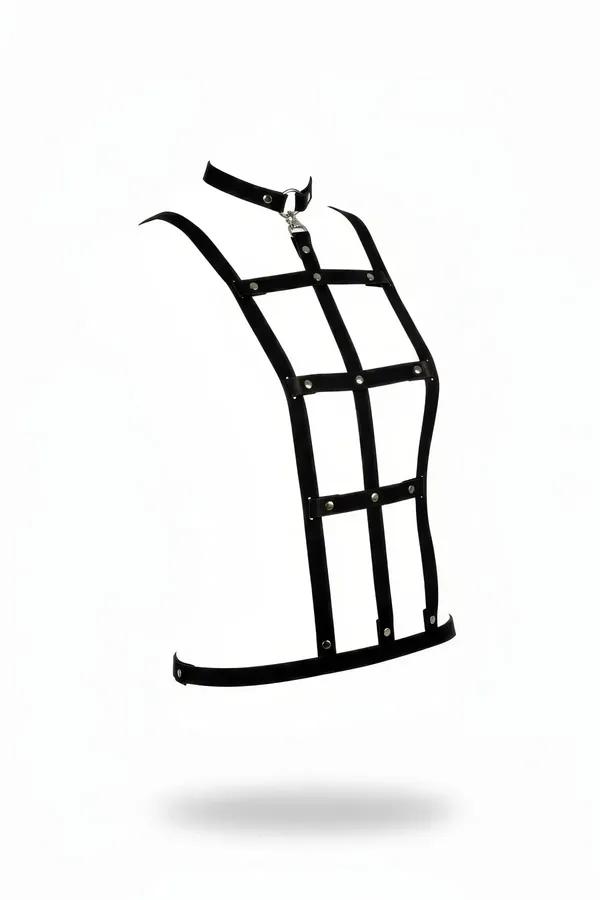 Black Faux Leather Cage Body Harness with Stud Details