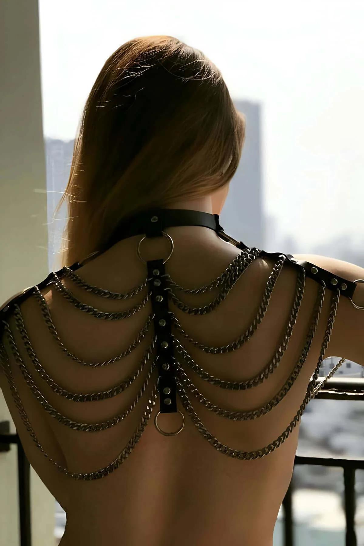 Layered Chain Body Harness with Choker Neck