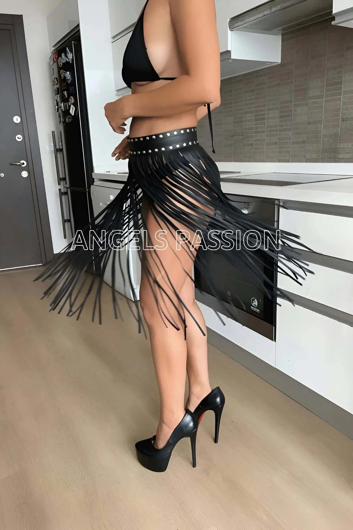 Faux Leather Fringe Hip Skirt with Studded Waistband