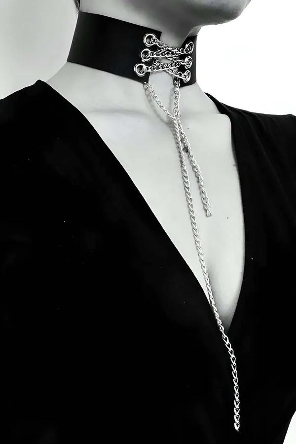 Wide Choker Necklace with Layered Chains & O-Rings
