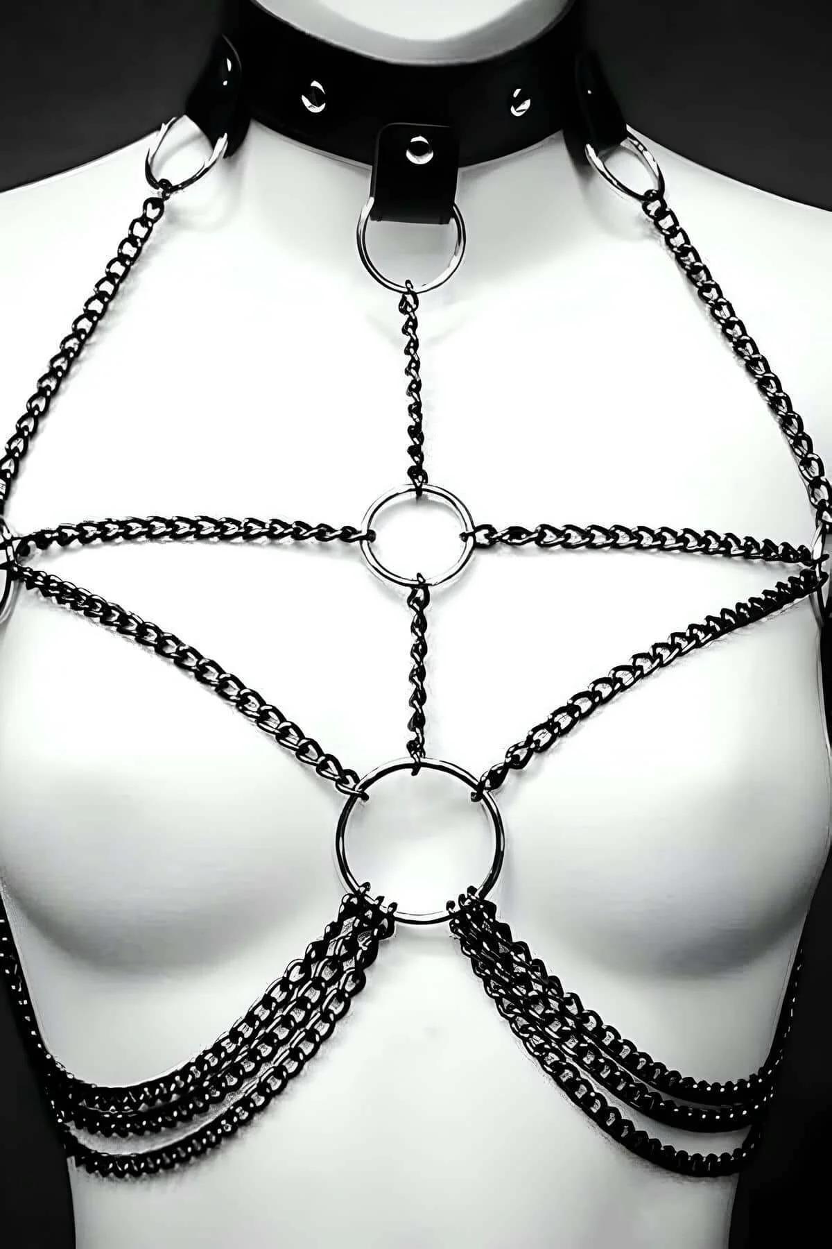 Gleaming Gold Chain Harness with Collar & O-Rings