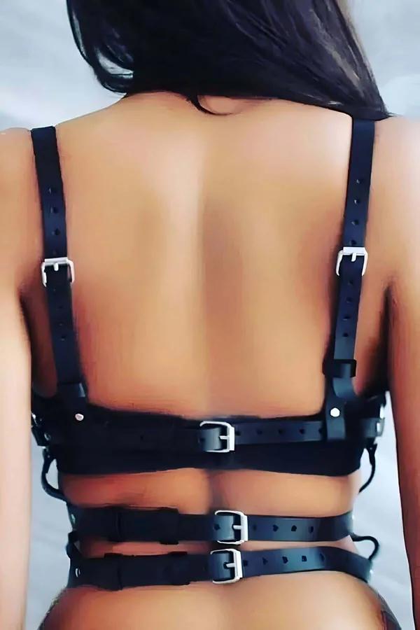 Adjustable Faux Leather Chest Harness with Strappy Waist
