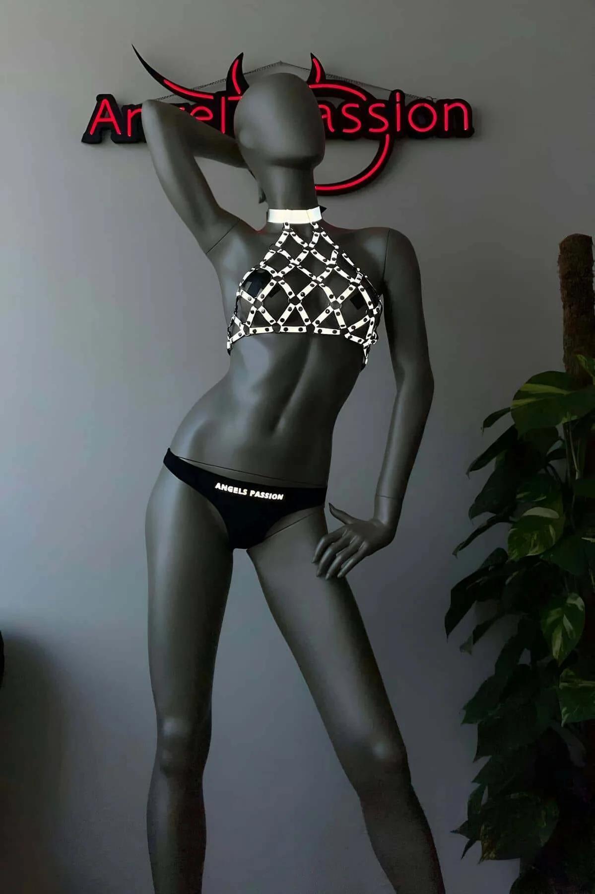 Reflective Chainmail Halter Top Harness