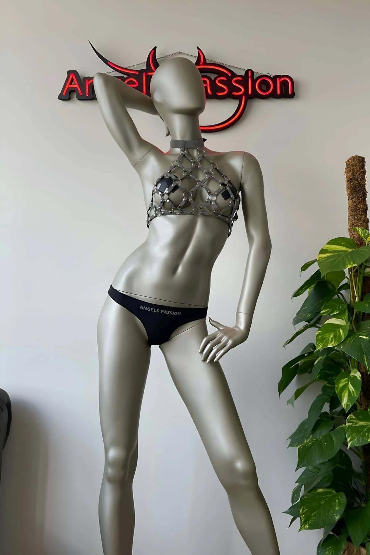 Reflective Chainmail Halter Top Harness