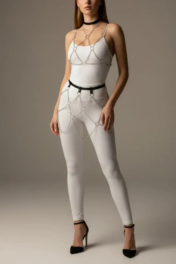 Full Body Chain Harness with Multi-Tiered Leg Chains