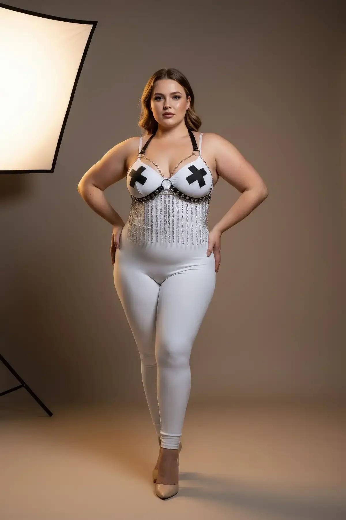 White Chain Detail Body Harness Bra