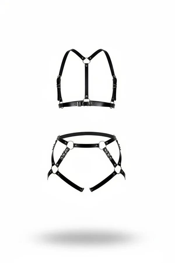 Black Faux Leather Chest and Garter Harness Set