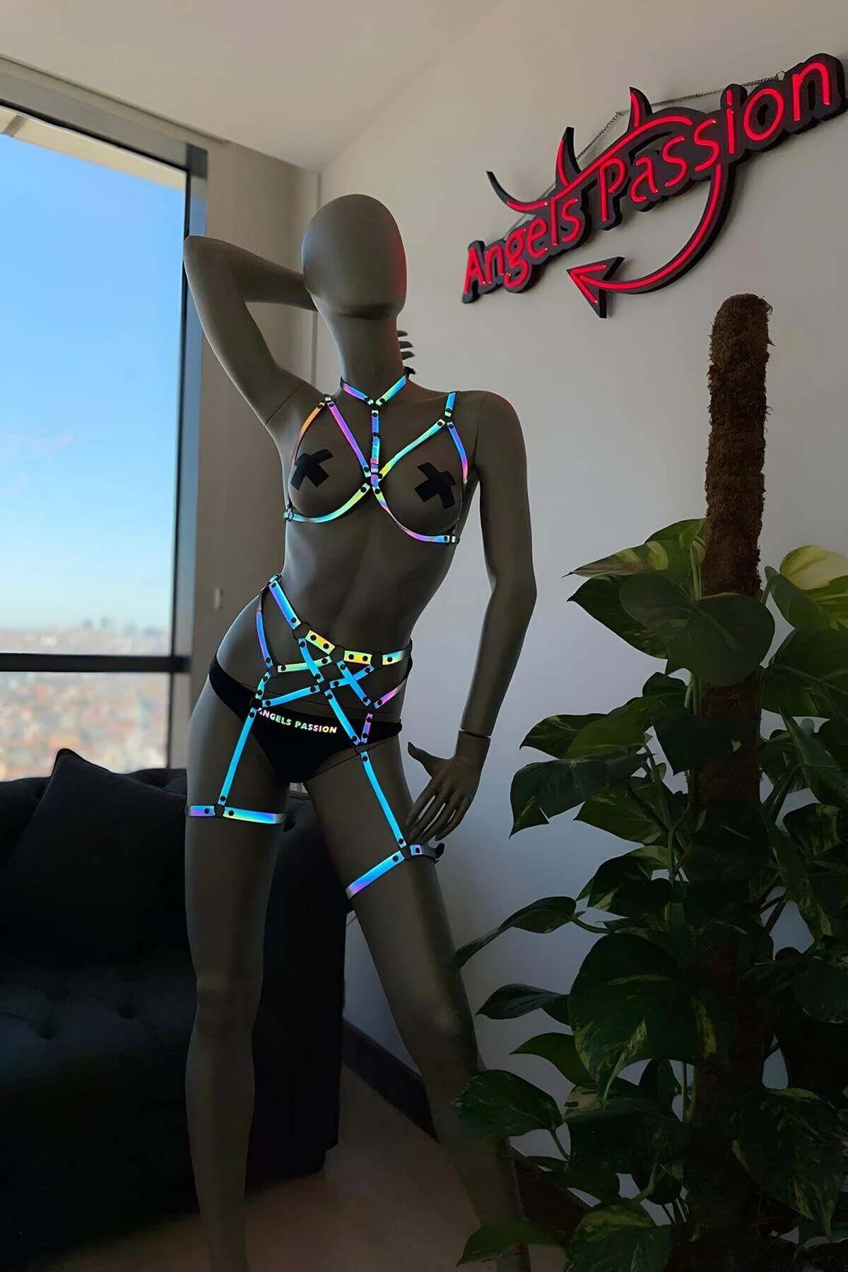 Iridescent Full Body Harness with Strappy Garter