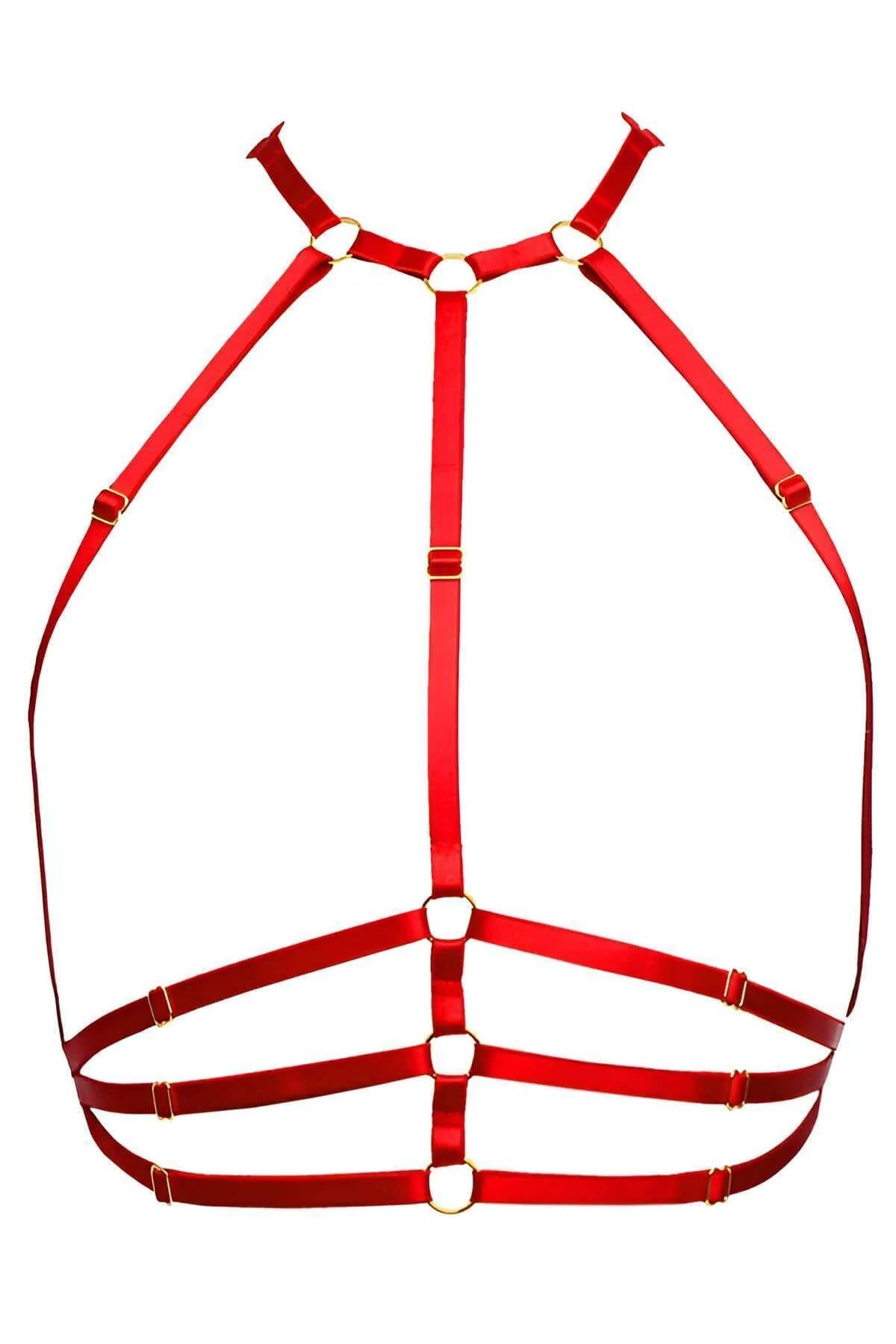 Strappy Chest Harness with Gold Hardware