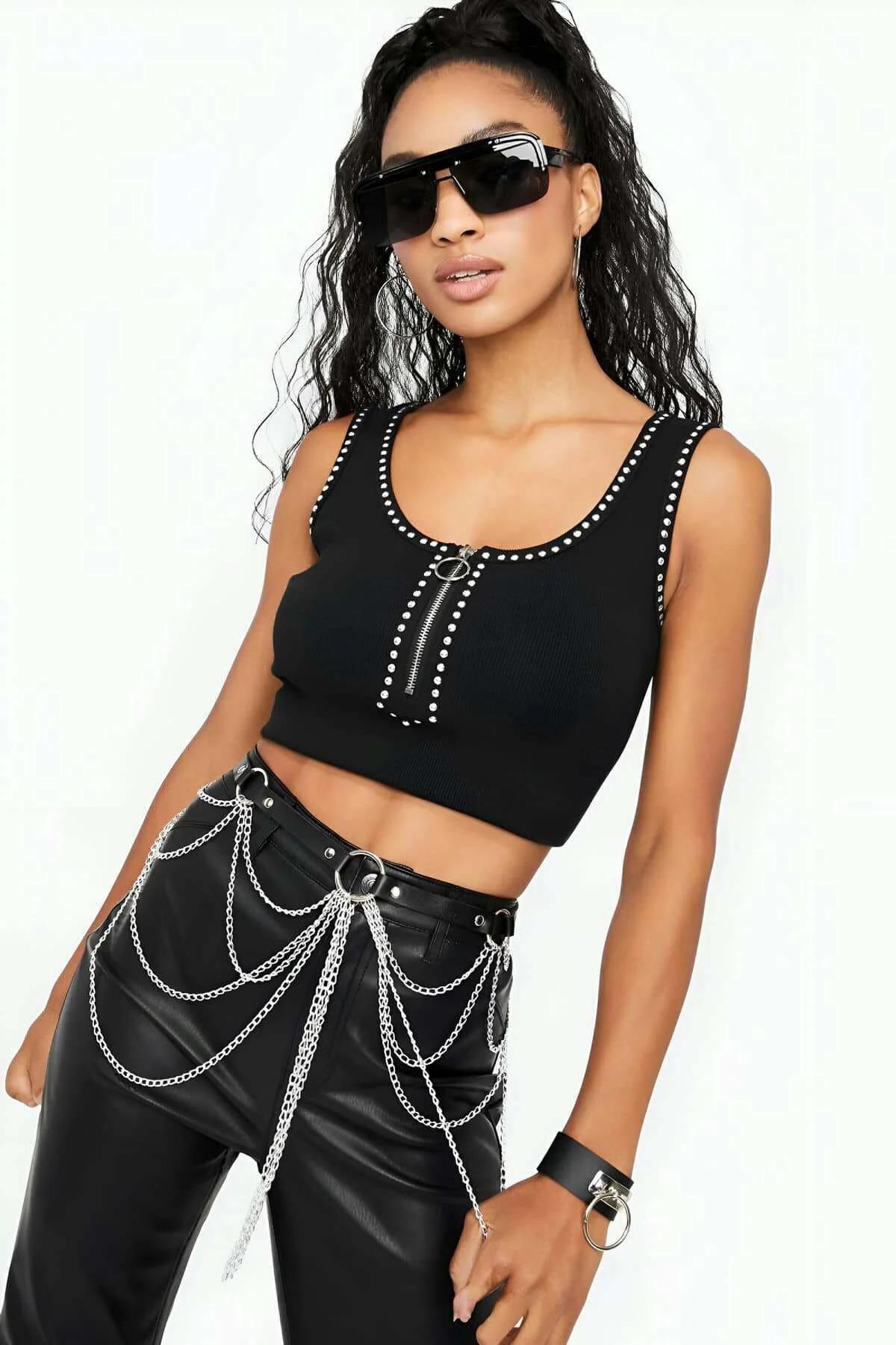 Multi-Chain Faux Leather Waist Harness