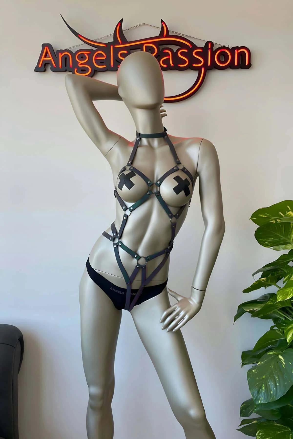 Iridescent Reflective Full Body Harness with Cross-Back Straps