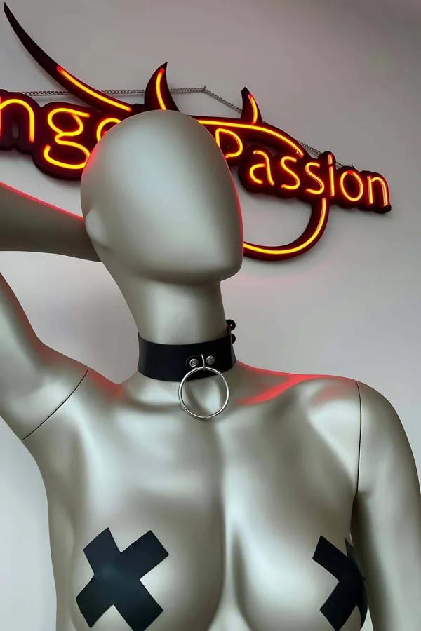Faux Leather O-Ring Choker Necklace Adjustable