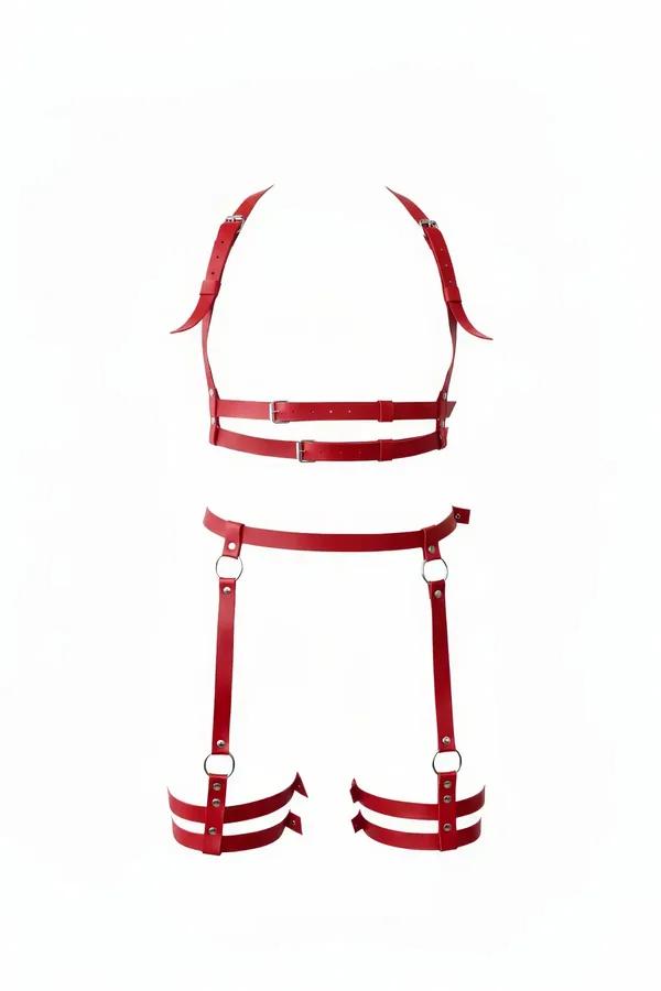 Red Faux Leather Full Body Garter Harness Set
