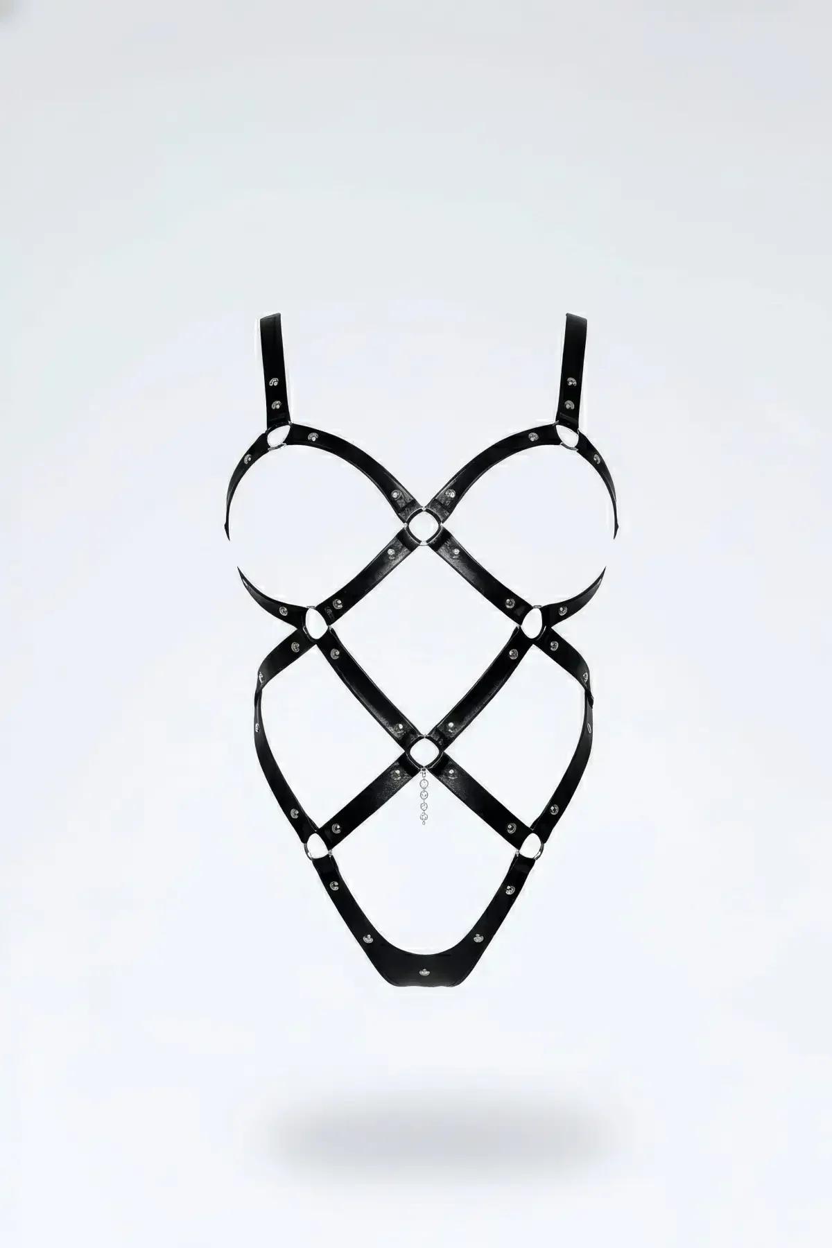 Strappy Studded Full Body Harness with Chain