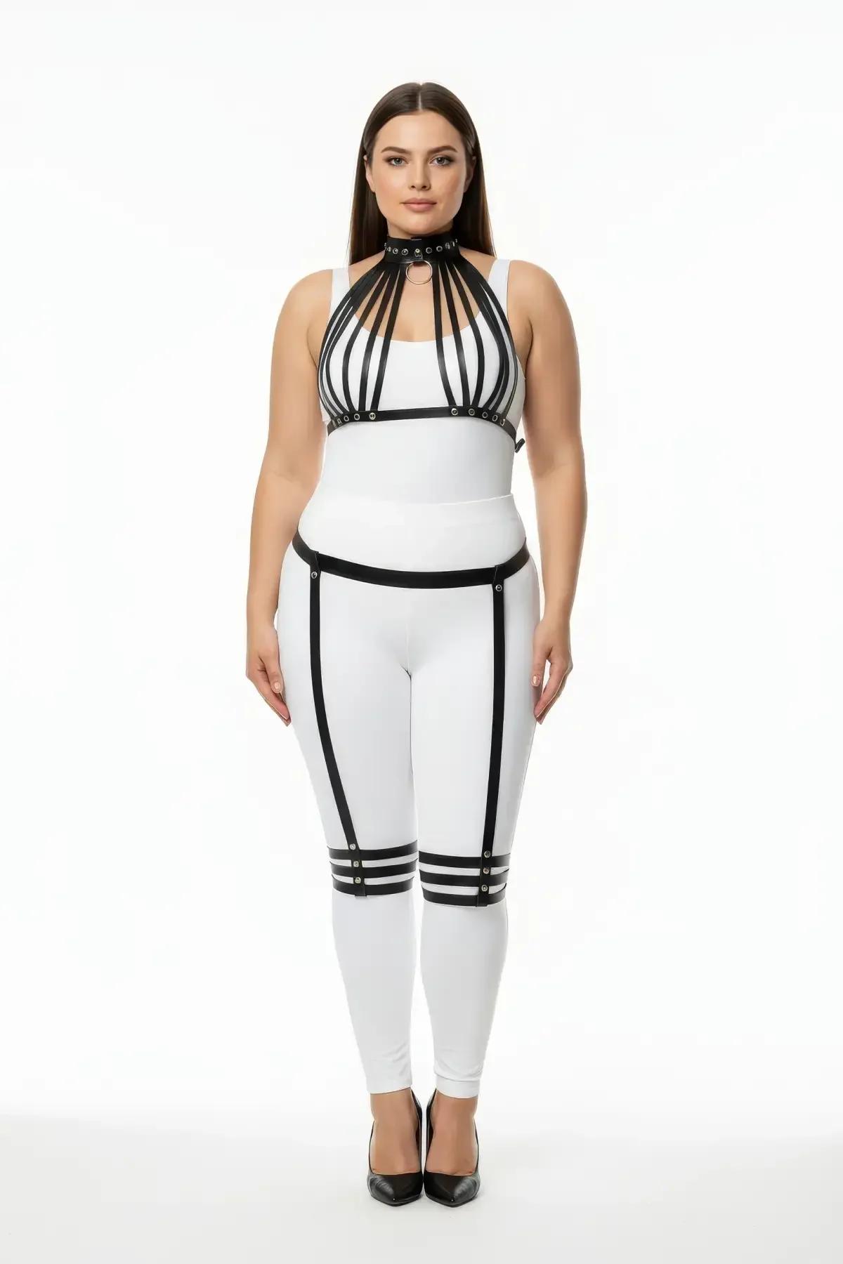 Faux Leather Full Body Harness with Thigh Garters
