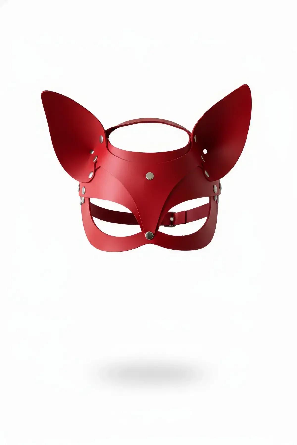 Red Faux Leather Cat Ear Mask with Adjustable Buckle
