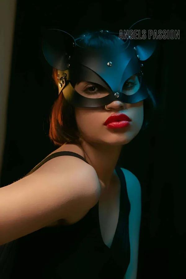 Faux Leather Cat Mask with Studded Ears