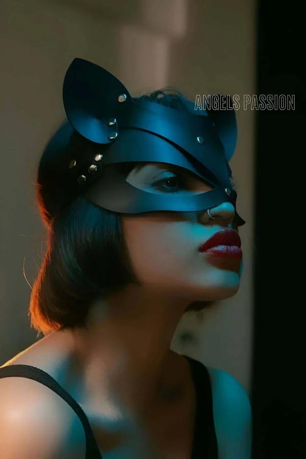 Faux Leather Cat Mask with Studded Ears