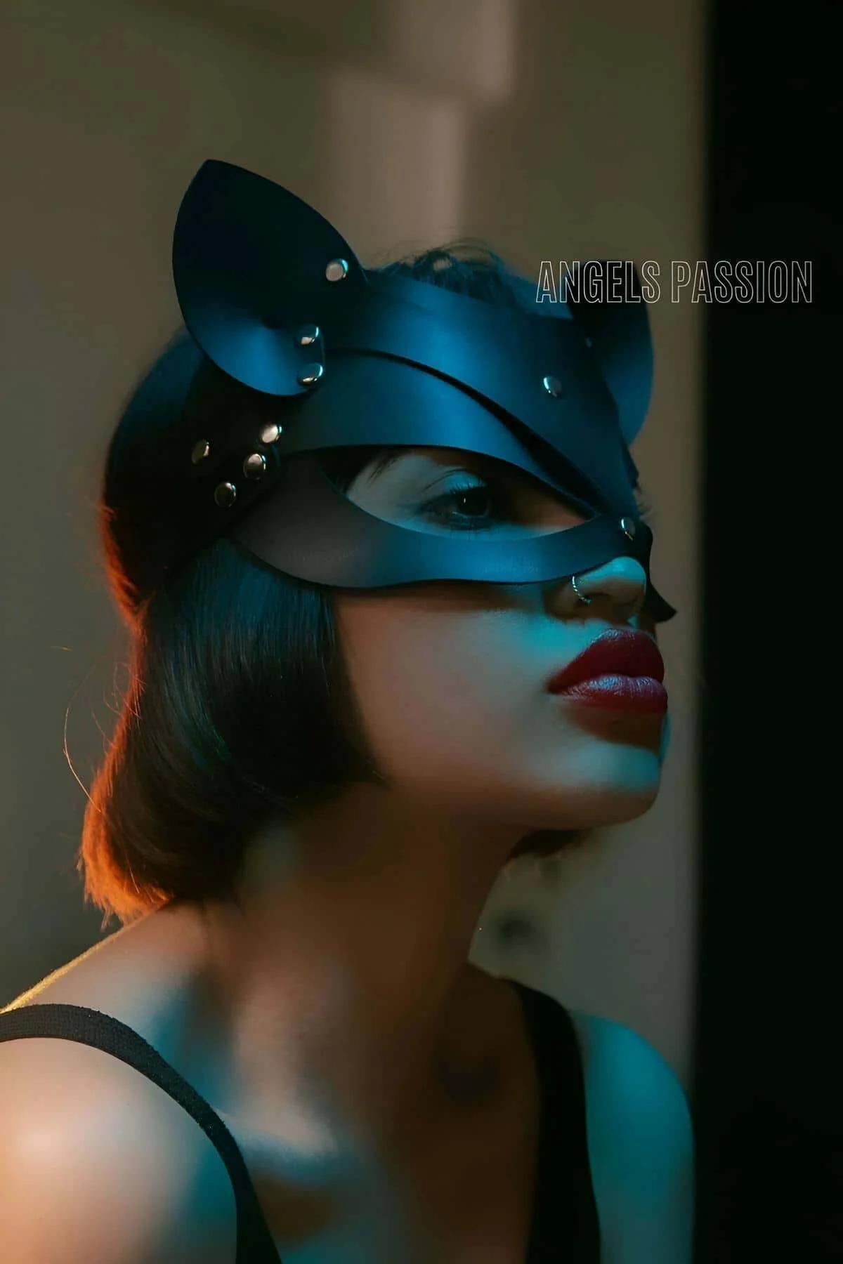 Faux Leather Cat Mask with Studded Ears