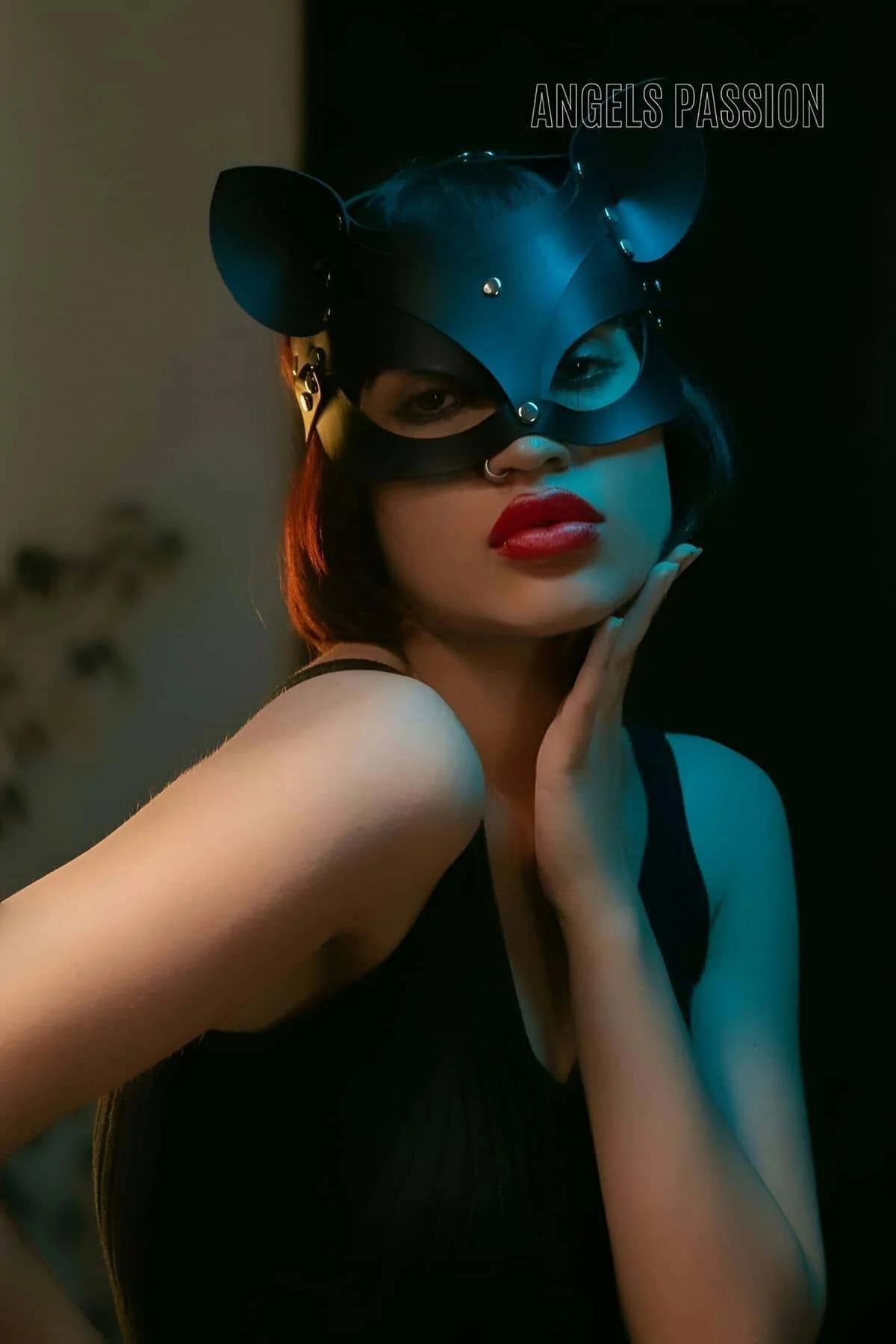 Faux Leather Cat Mask with Studded Ears