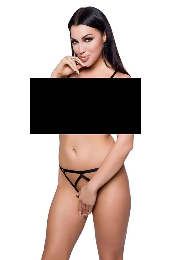 Strappy Open Crotch Thong Panties with O-Ring Detail
