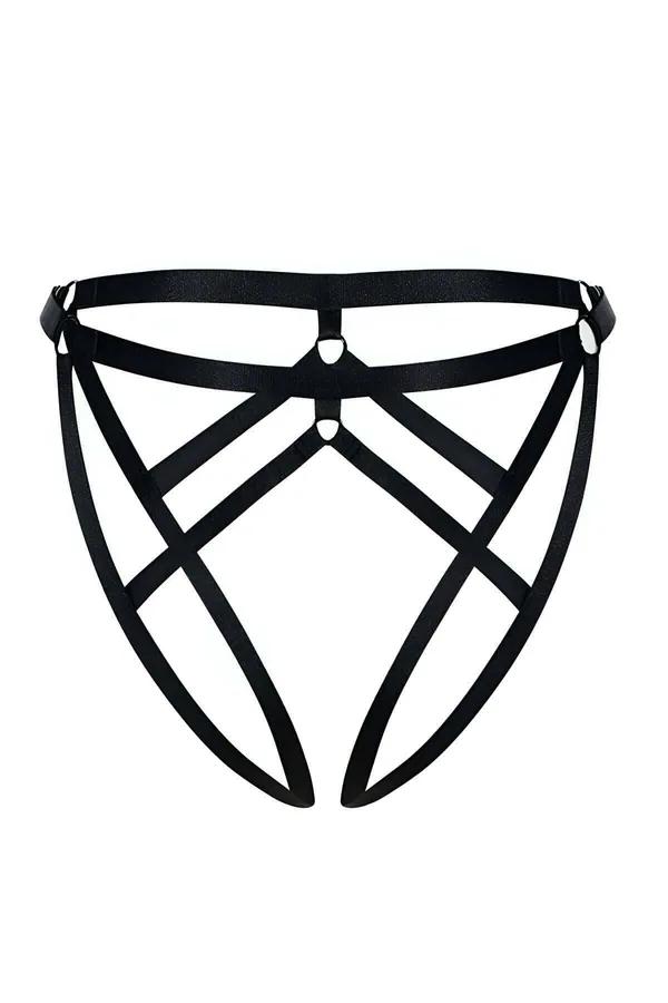 Strappy Open Crotch Thong Panties with O-Ring Detail