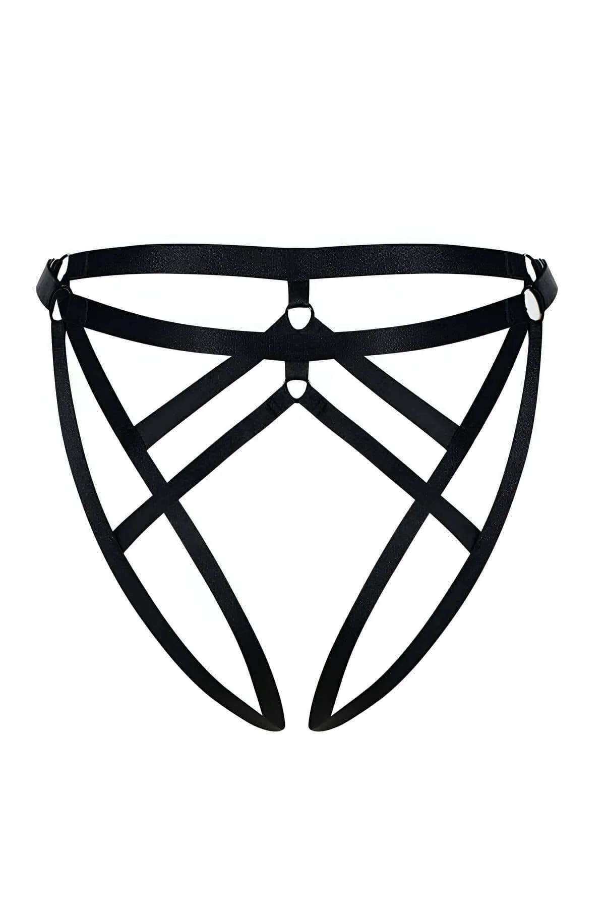 Strappy Open Crotch Thong Panties with O-Ring Detail